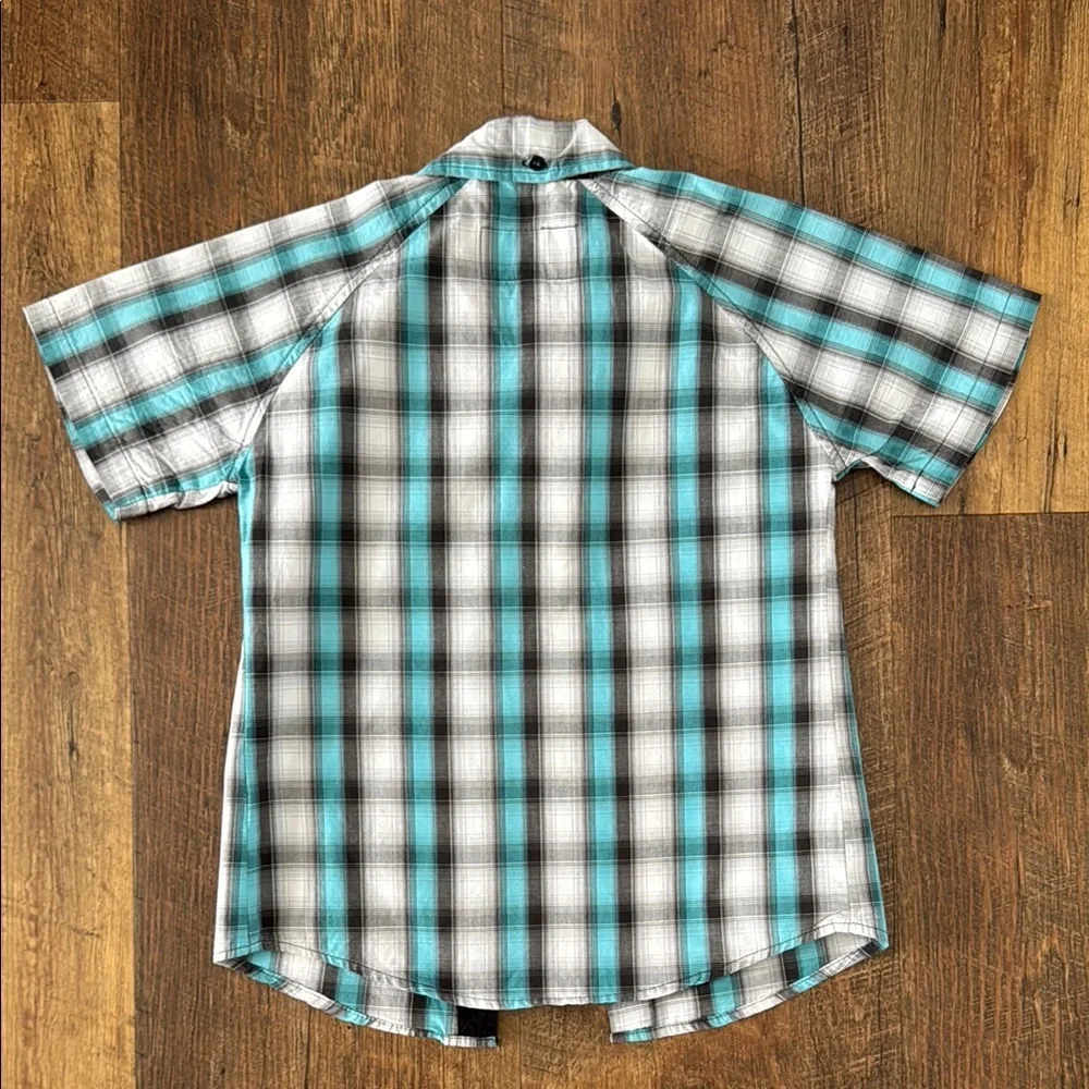 Hurley Blue and White‎ Plaid Kids short sleeve button up shirt size 5